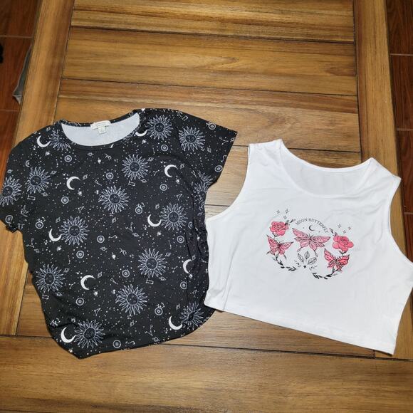 2 Pc Junior Celestial Tops: Black Blouse & White Tank - Size L, XL - Picture 1 of 8